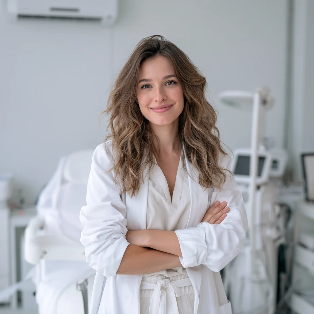 Dermatologist standing in a clinical exam room