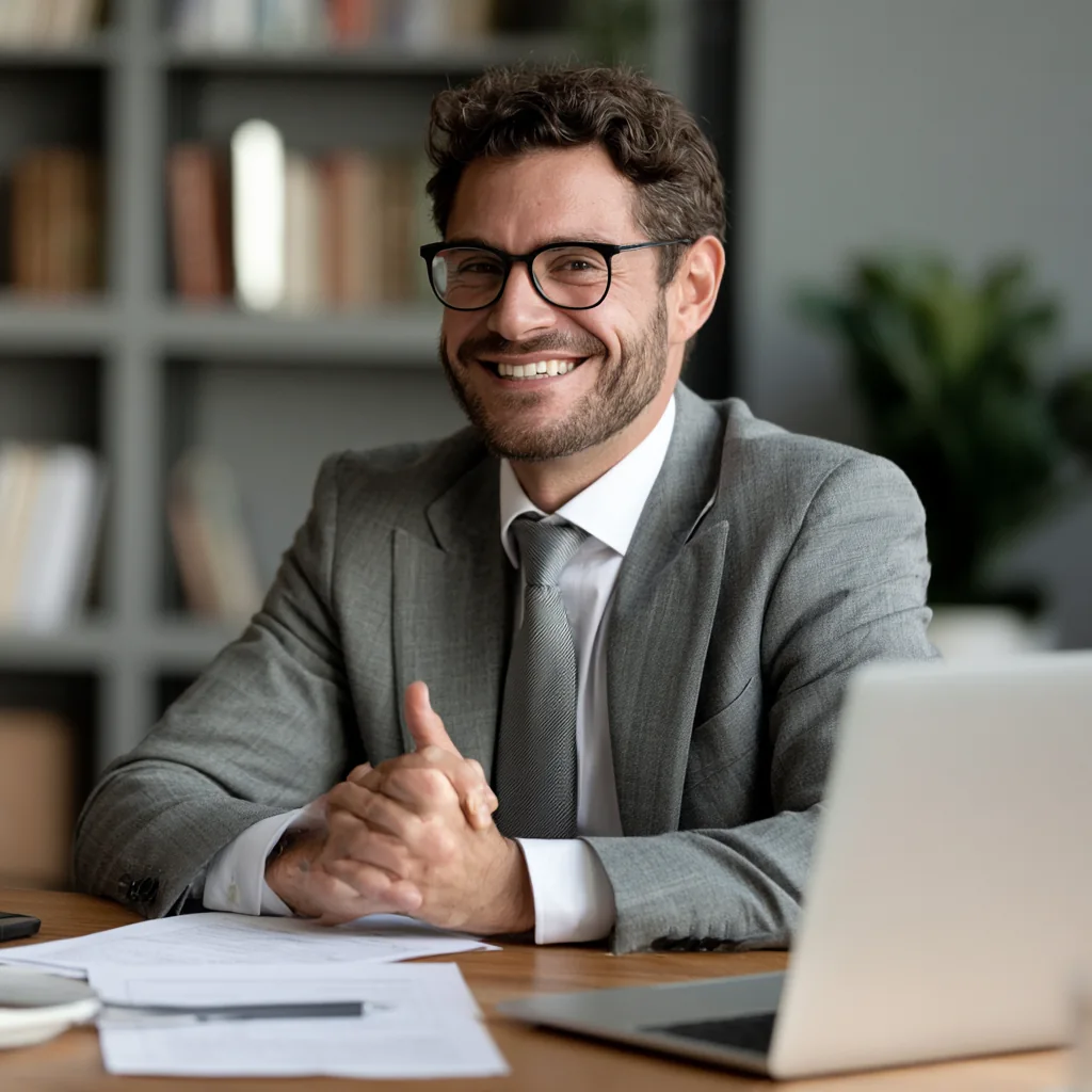 Attorney working at a desk in a law office
